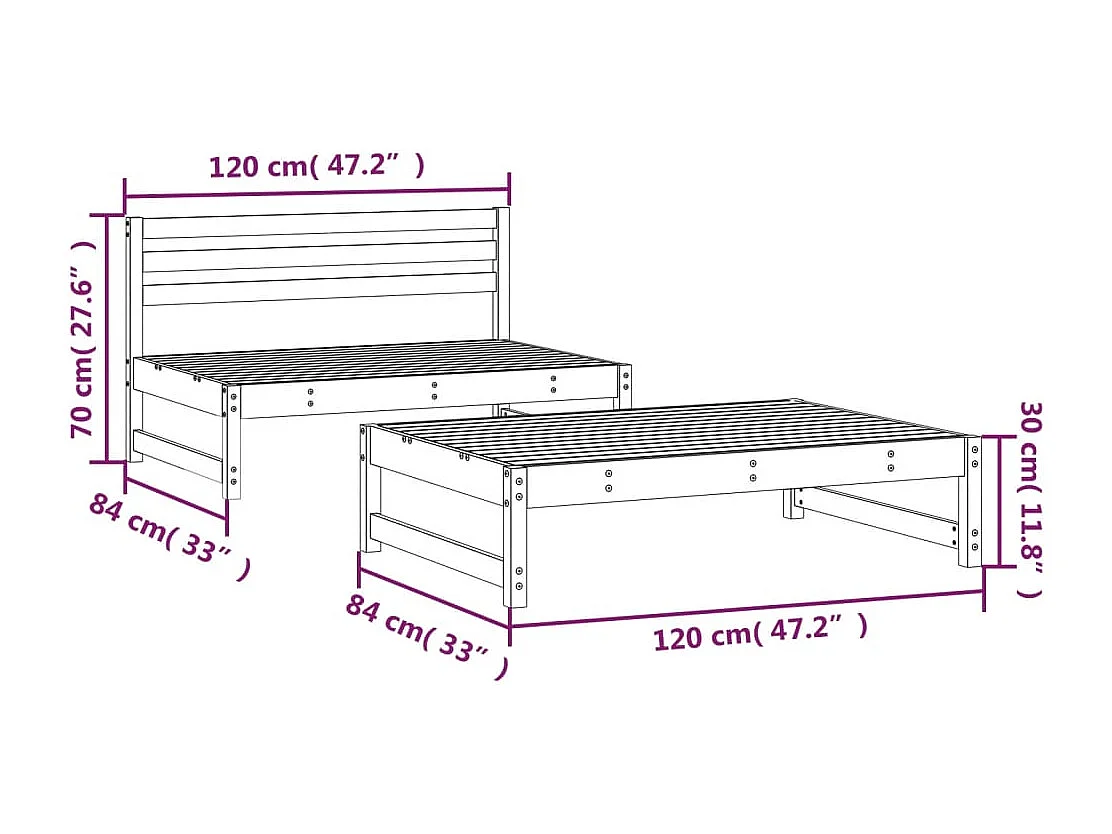 Tuinmeubelen 2 stuks zwart massief grenenhout