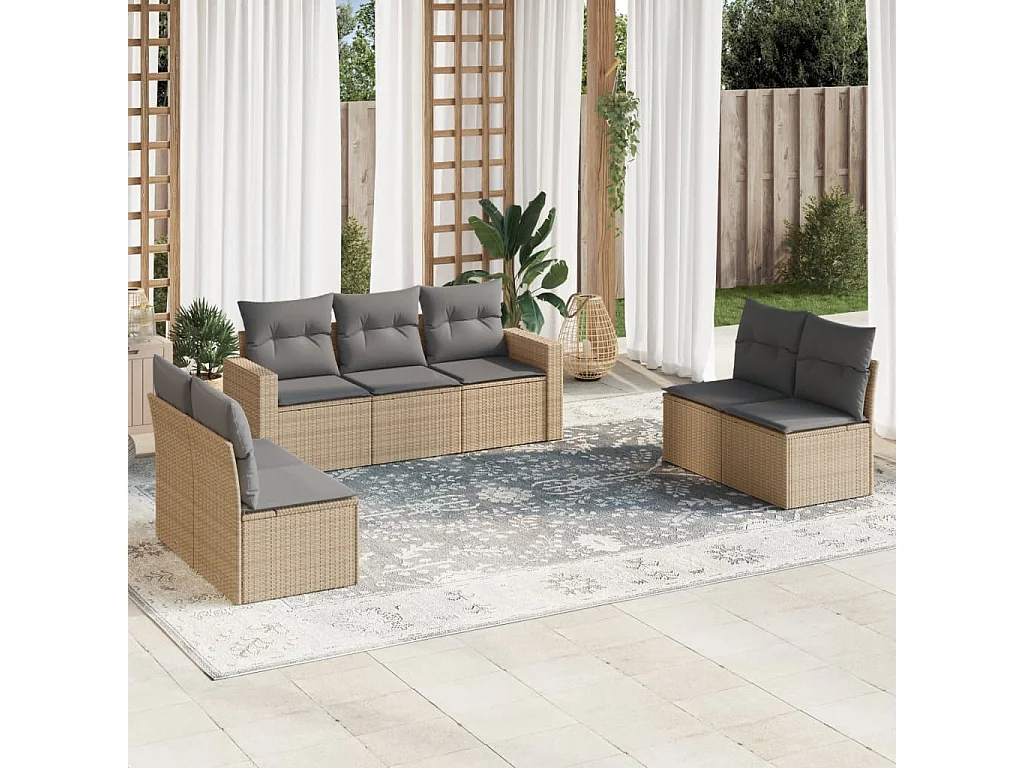 Salon de jardin avec coussins 7 pcs beige résine tressée