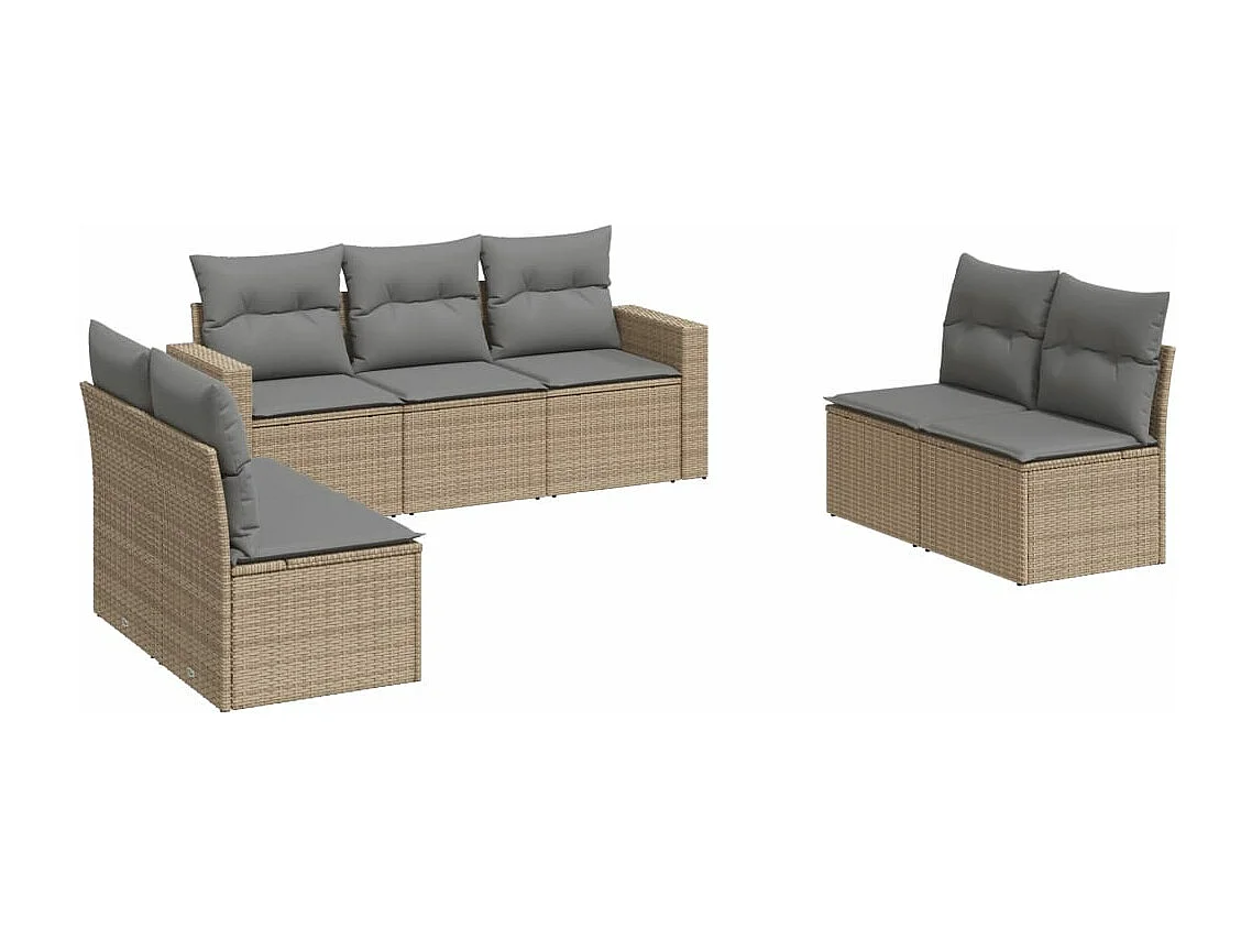 Salon de jardin avec coussins 7 pcs beige résine tressée
