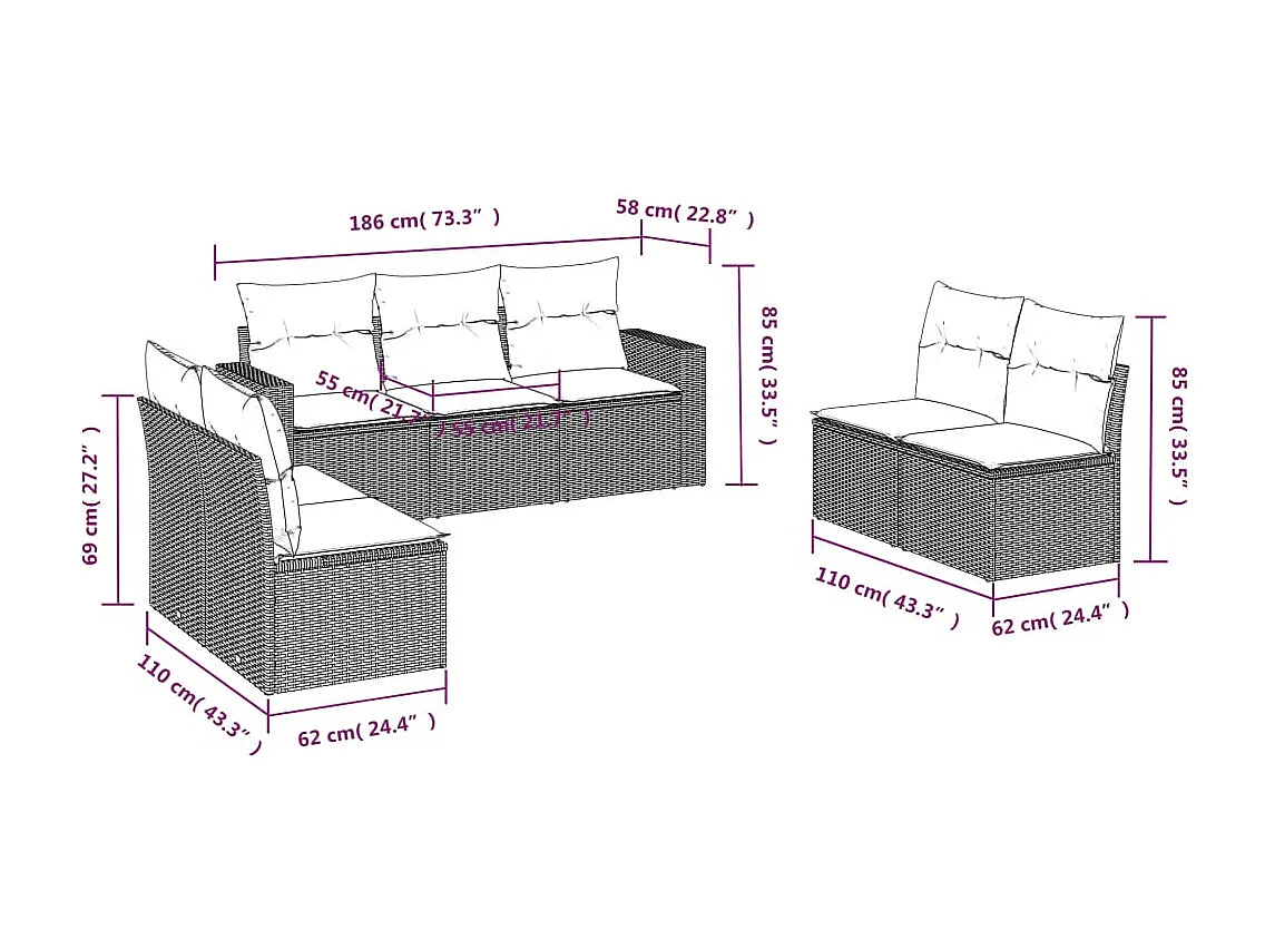 Salon de jardin avec coussins 7 pcs beige résine tressée