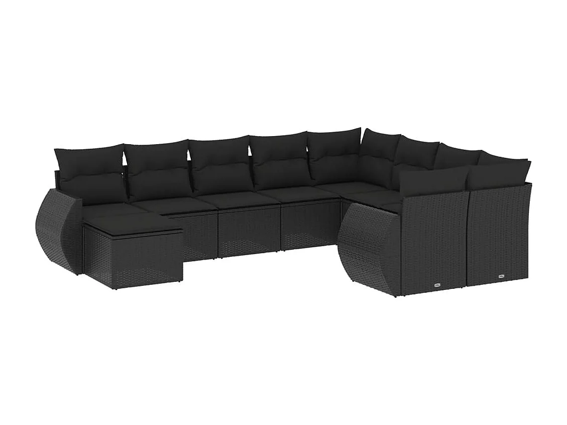Salon de jardin 10 pcs avec coussins noir résine tressée