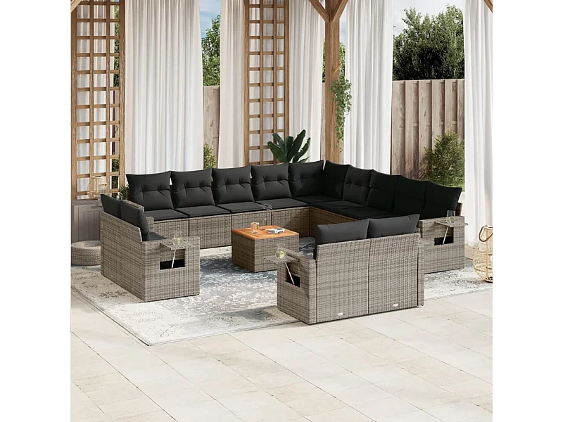 Tuinmeubelen met kussens 14 stuks grijs geweven hars