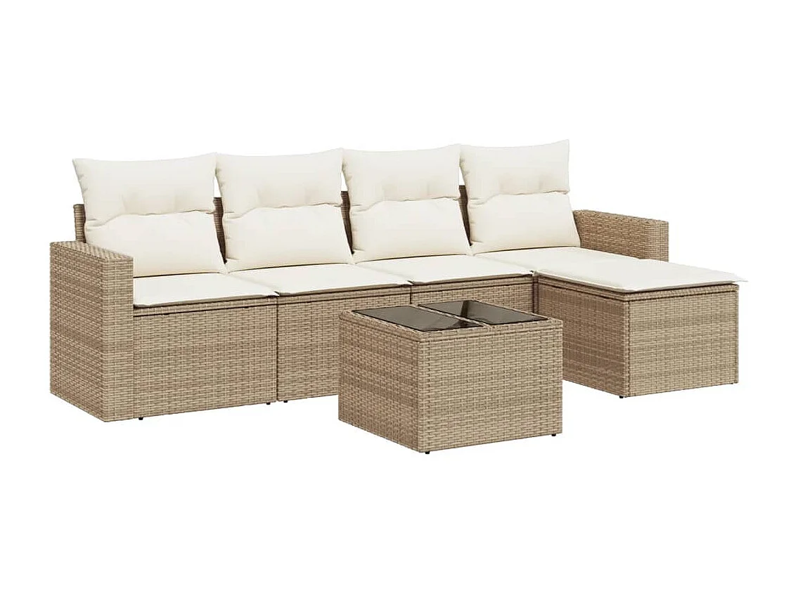 Mobile da giardino con cuscini 6 pz in resina intrecciata beige