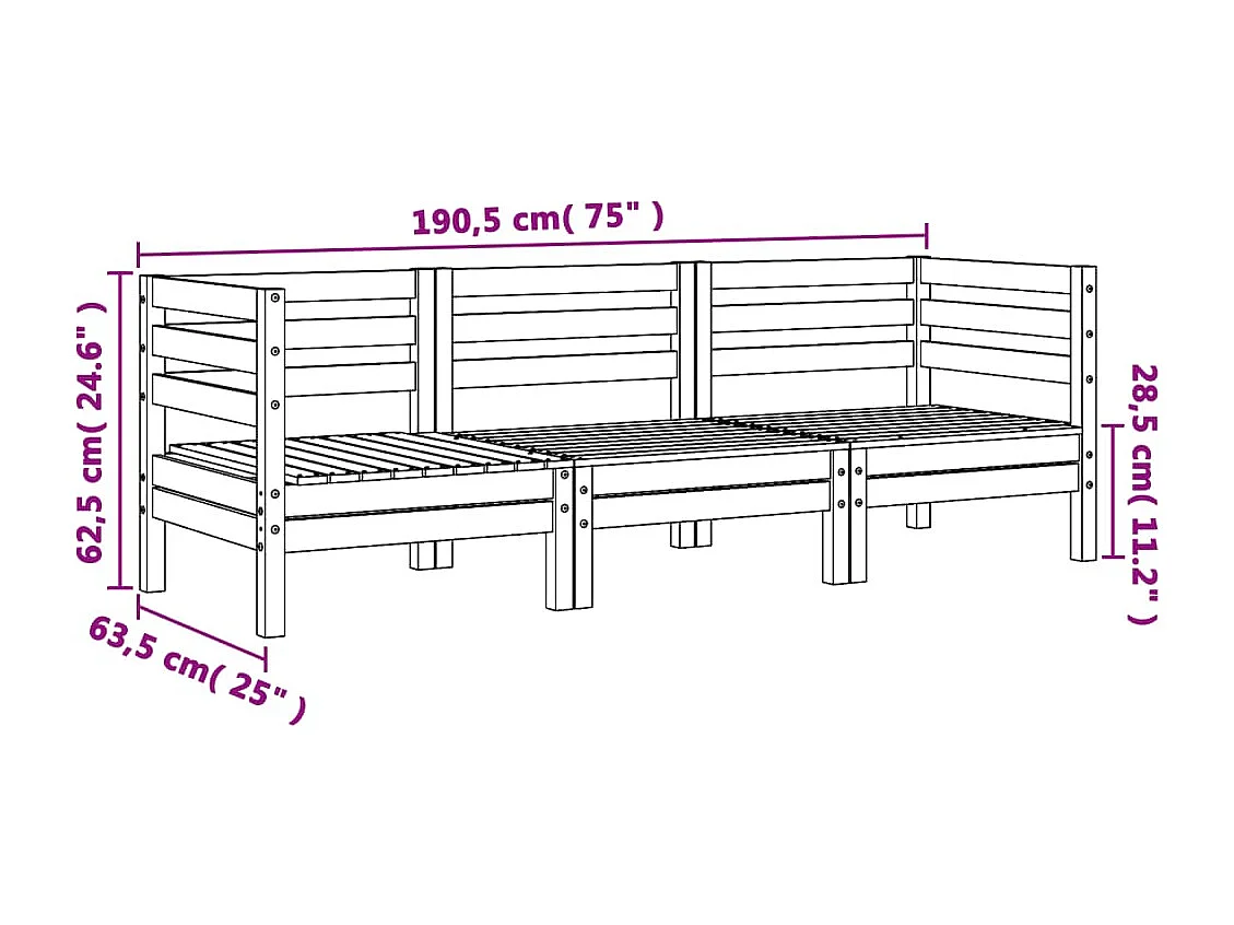 3-Sitzer-Gartensofa aus massivem Kiefernholz