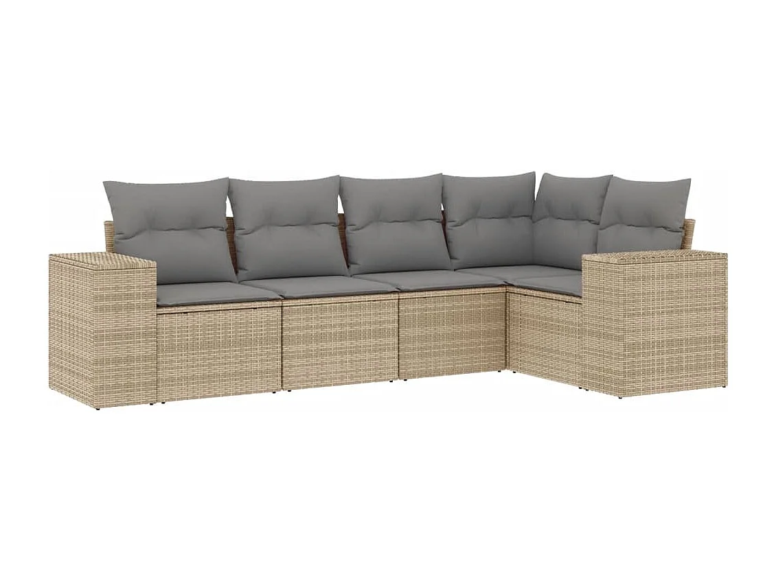 Salon de jardin avec coussins 5 pcs beige résine tressée