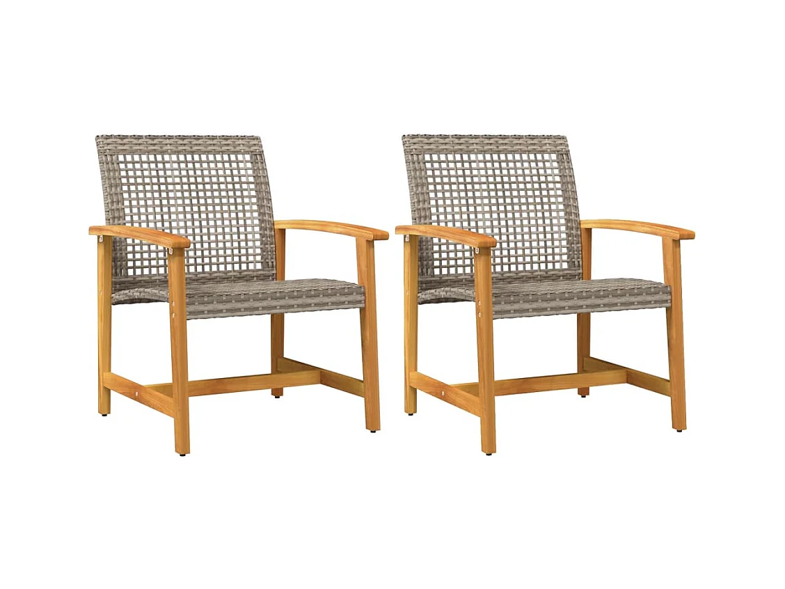 Chaises de jardin lot de 2 gris résine tressée et bois d’acacia