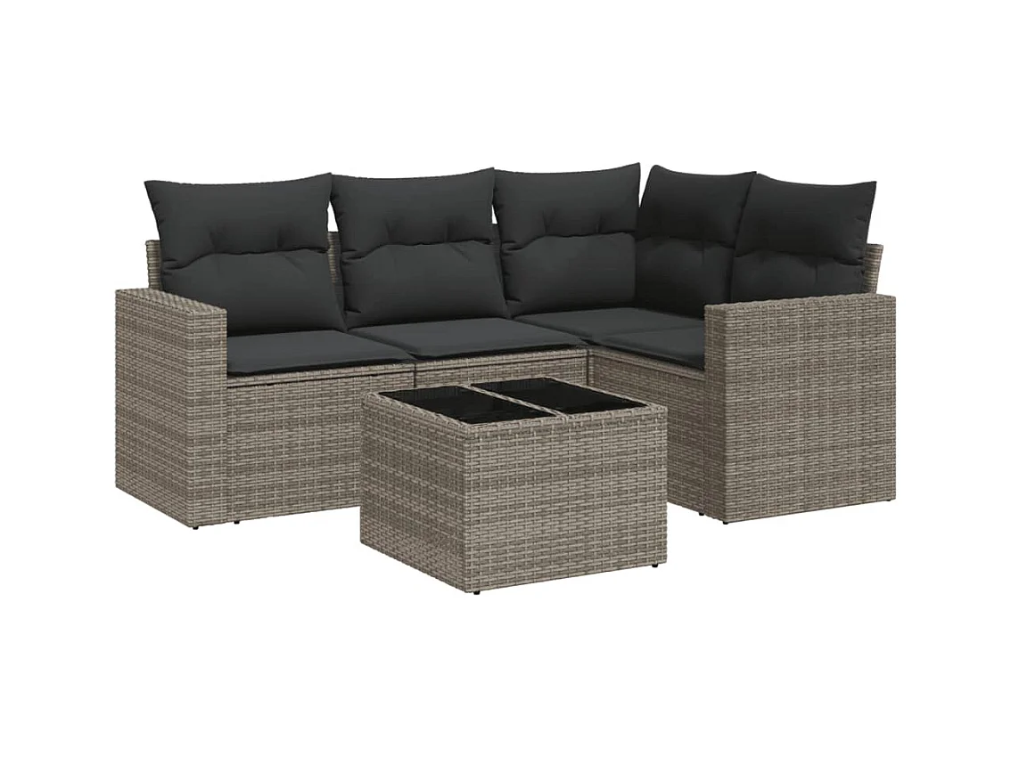 Salon de jardin 5 pcs avec coussins gris résine tressée
