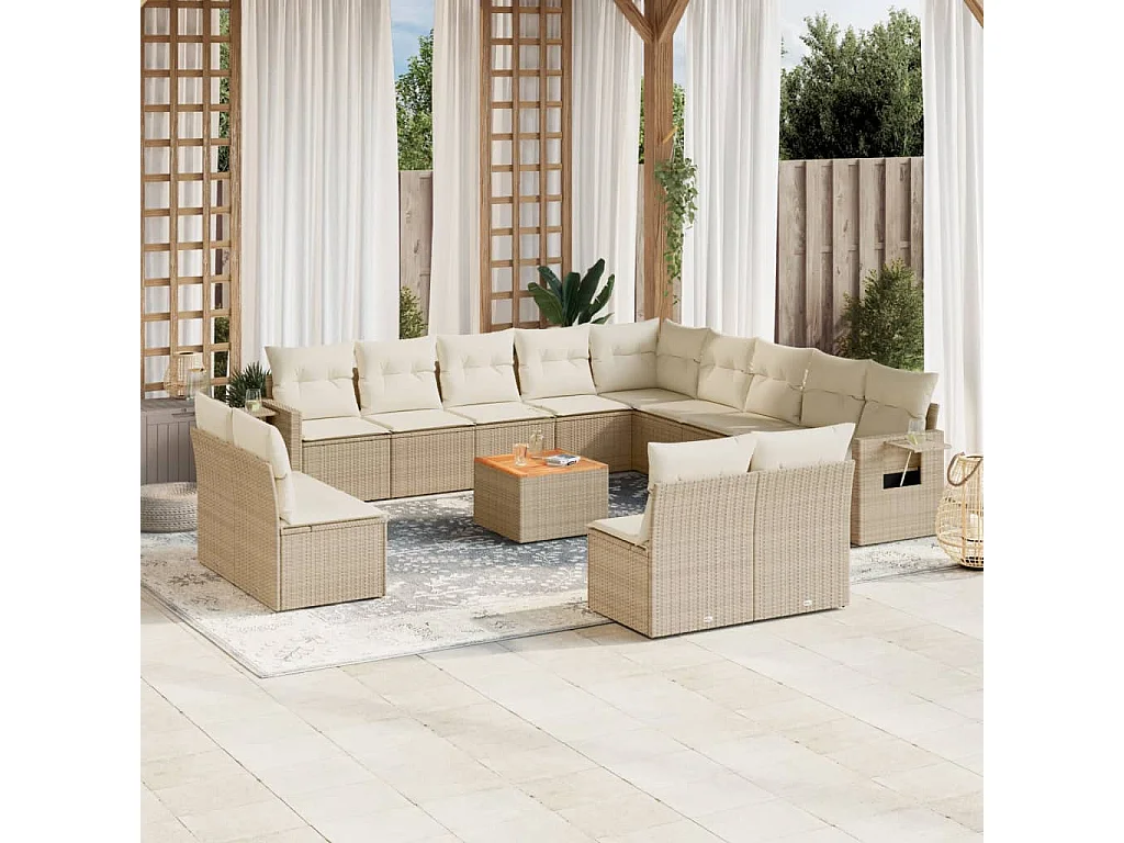Muebles de jardín con cojines 14 piezas resina tejida beige