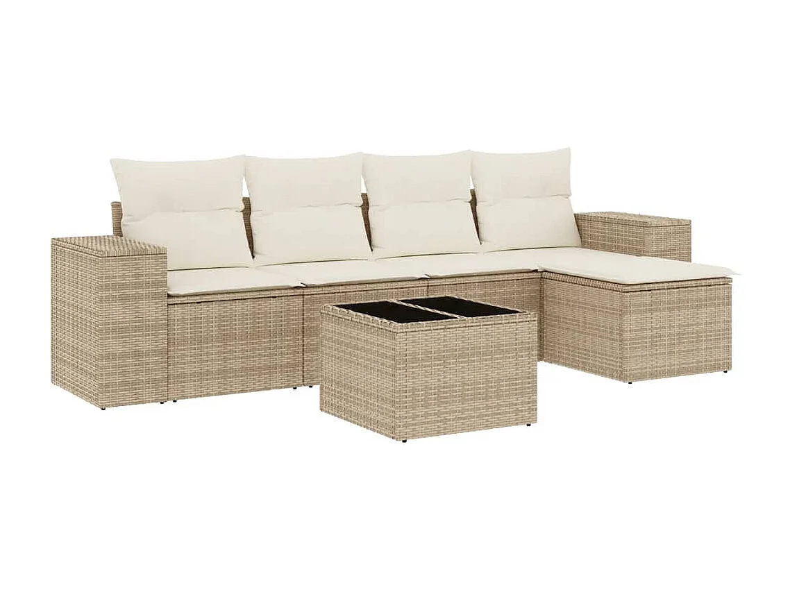 Tuinmeubelen met kussens 6 stuks beige geweven hars