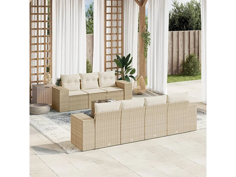 Tuinmeubelen met kussens 8 stuks beige geweven hars