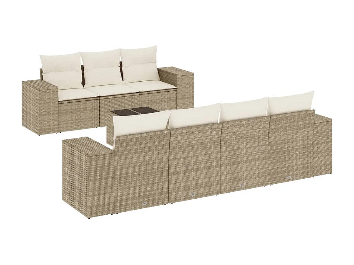 Salon de jardin avec coussins 8 pcs beige résine tressée