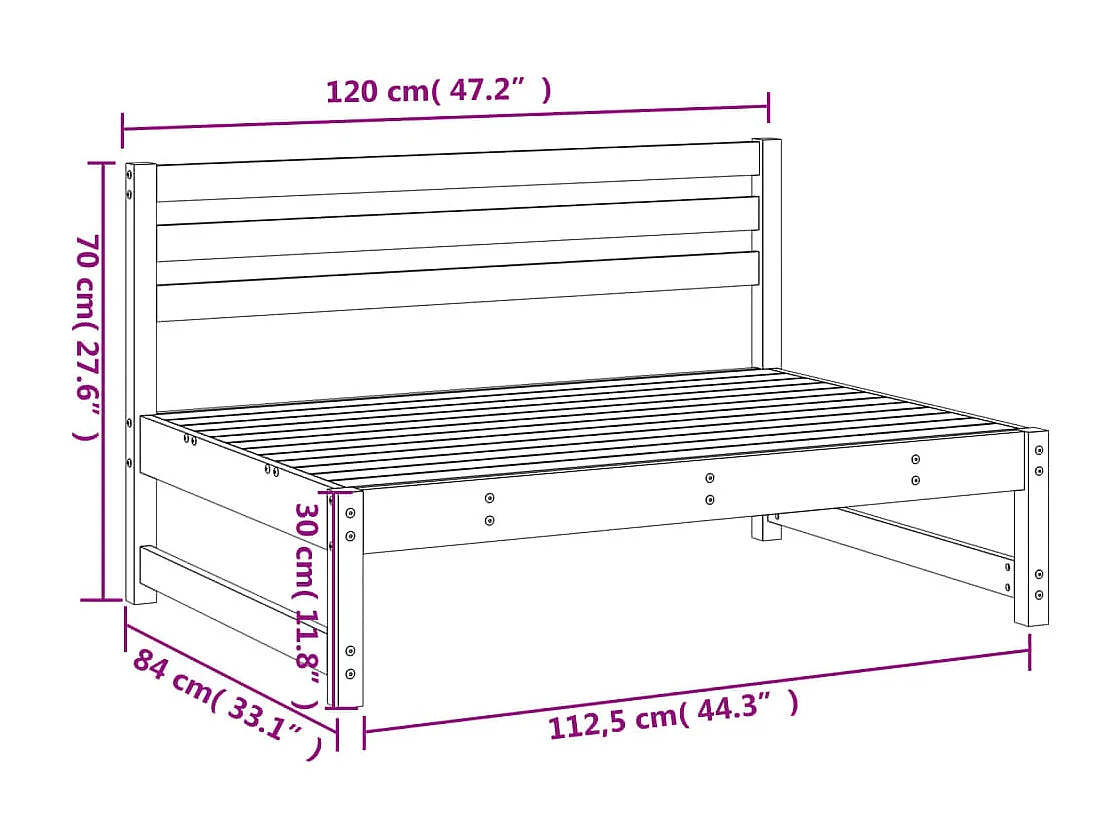 Divano da giardino centrale 120x80 cm in legno di pino impregnato