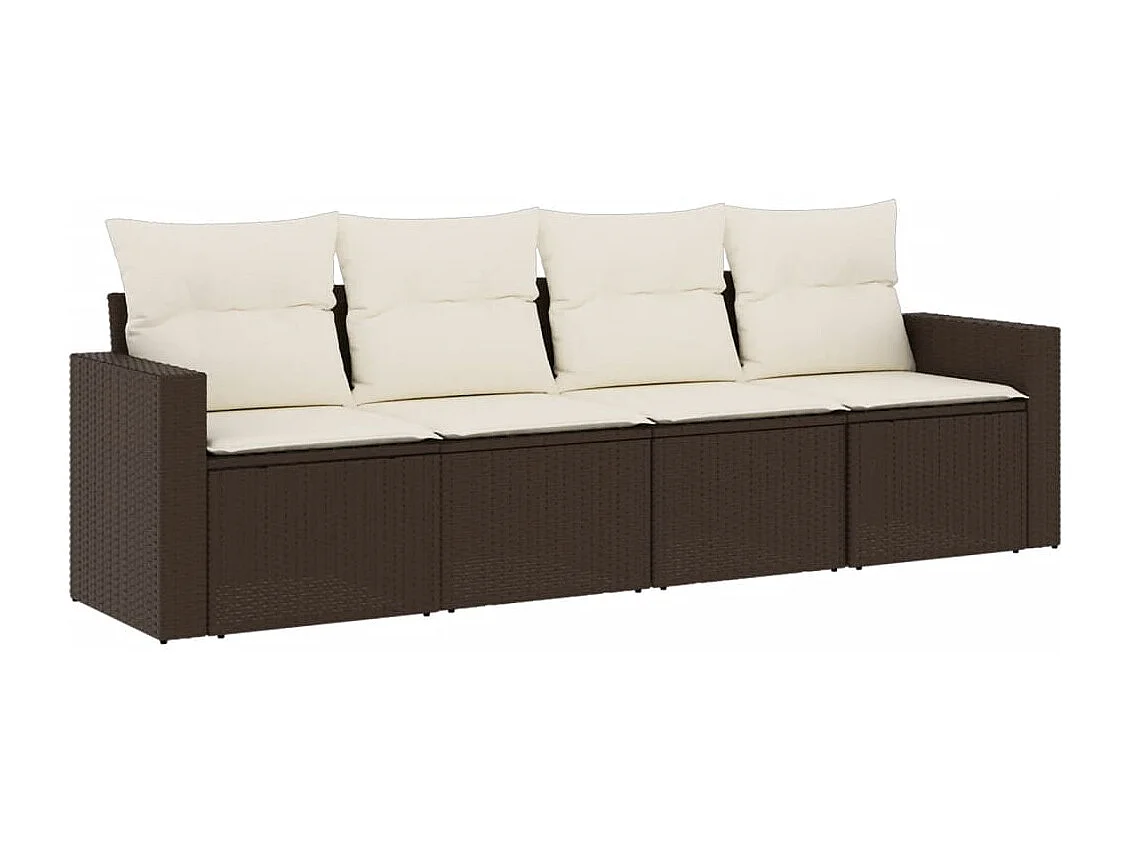 Mobili da giardino 4 pezzi con cuscini in resina intrecciata marrone
