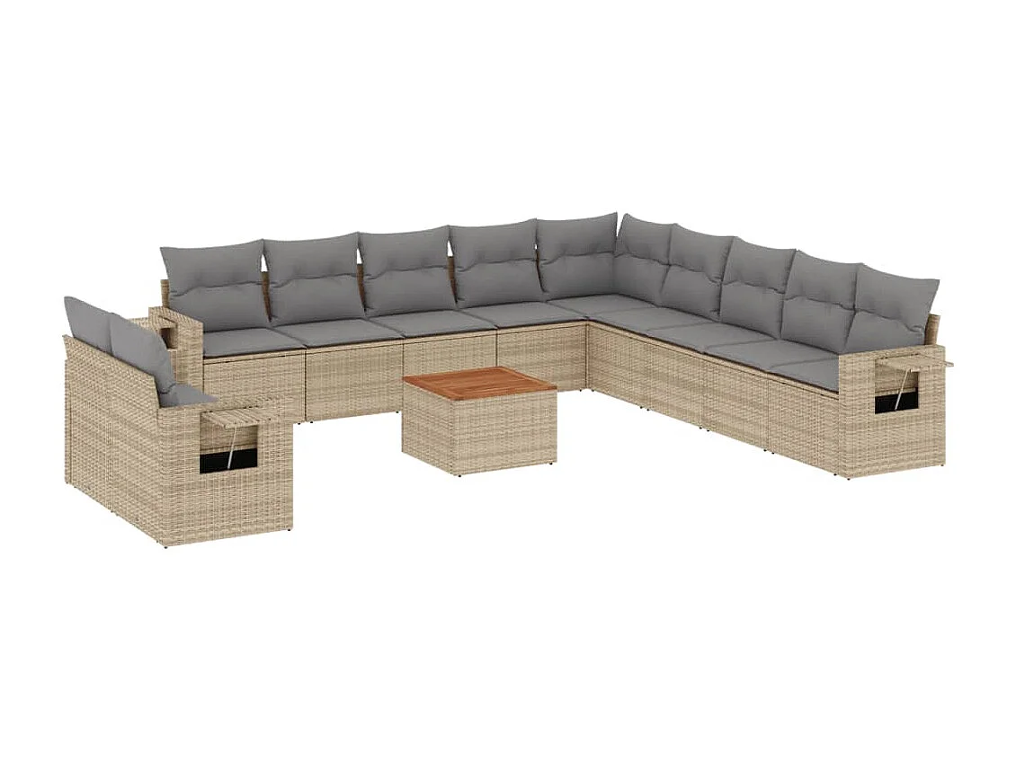 Salon de jardin avec coussins 12 pcs beige résine tressée