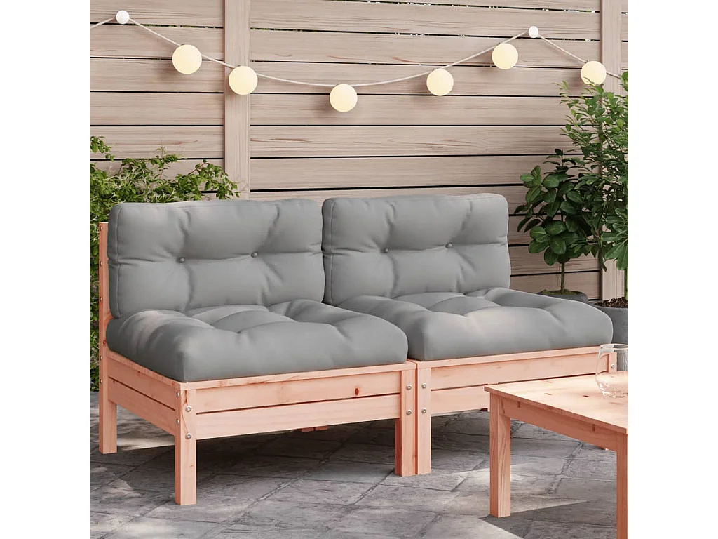 Divano da giardino senza braccioli e cuscini 2 pz in legno douglas