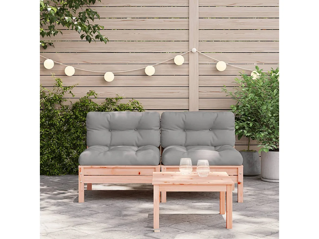 Divano da giardino senza braccioli e cuscini 2 pz in legno douglas