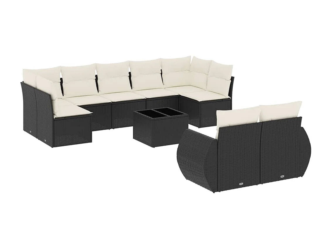 Salon de jardin 10 pcs avec coussins noir résine tressée