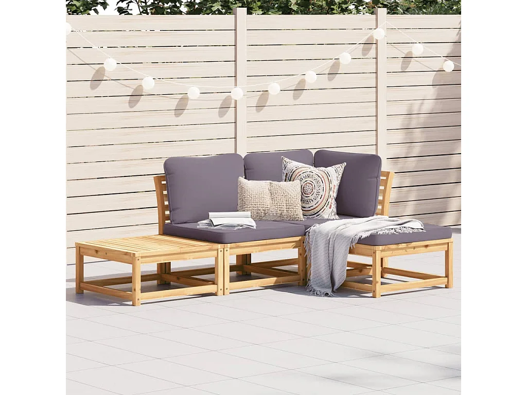 Salon de jardin 4 pcs avec coussins Bois d'acacia solide