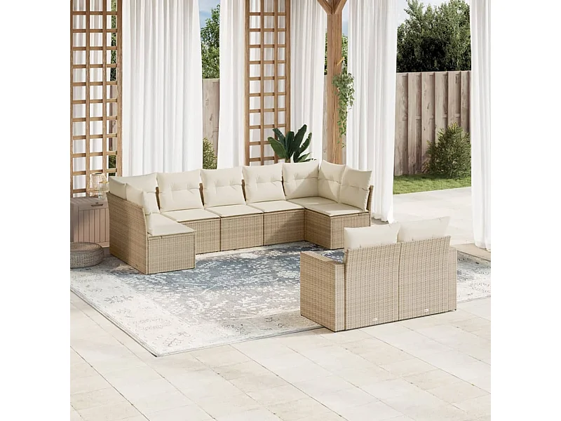 Mobile da giardino con cuscini 9 pz in resina intrecciata beige