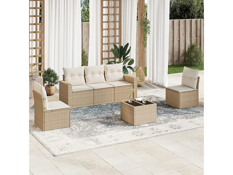 Gartenmöbel mit Kissen 6 Stück beige geflochtenes Harz
