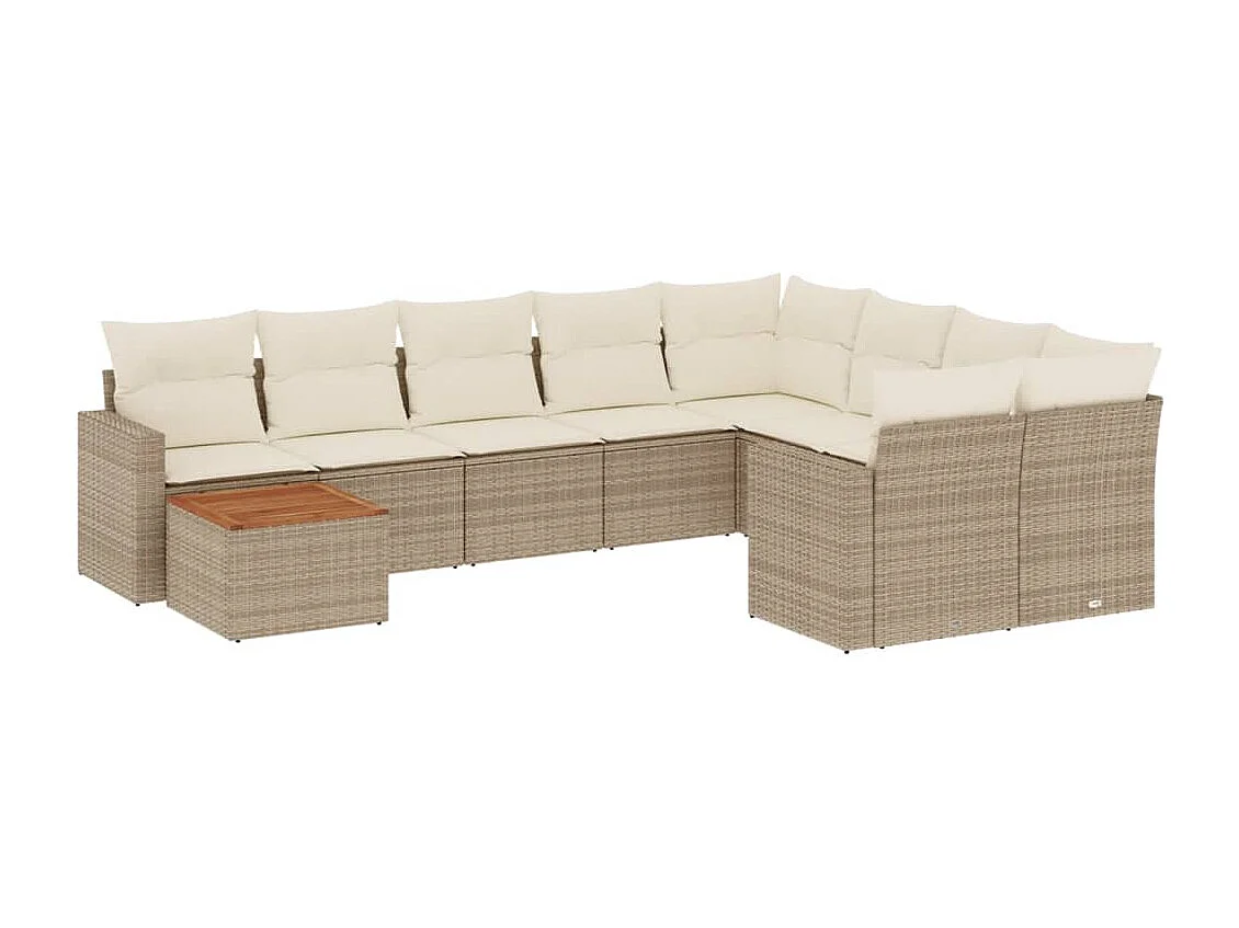 Mobile da giardino con cuscini 10 pz in resina intrecciata beige