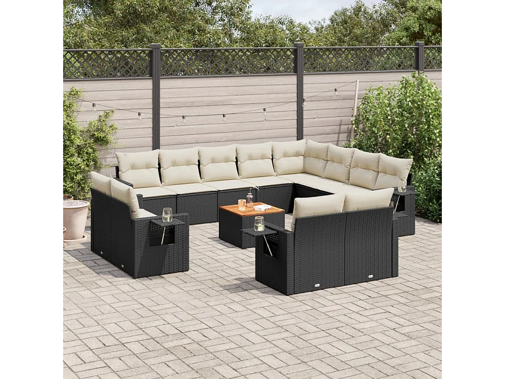 Móveis de jardim com almofadas 13 unidades de resina tecida preta