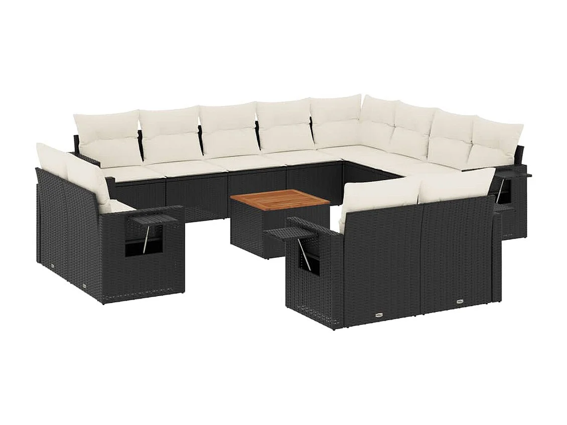 Móveis de jardim com almofadas 13 unidades de resina tecida preta