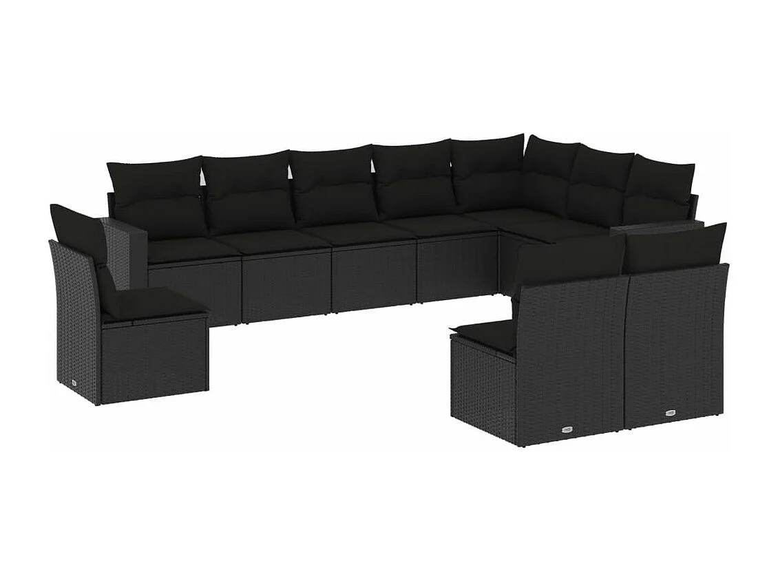 Mobili da giardino 10 pezzi con cuscini in resina intrecciata nera