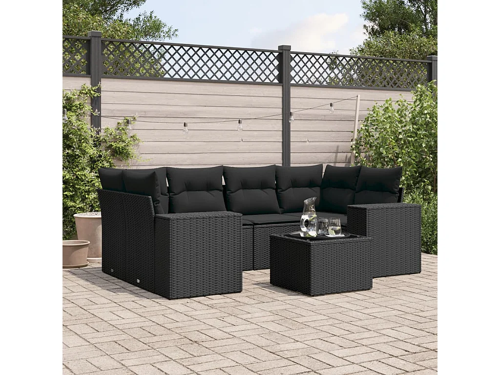 peças de móveis de jardim com almofadas de resina tecida preta