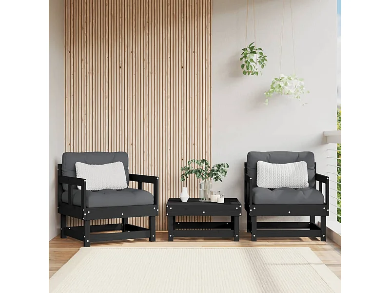 Chaises de jardin lot de 2 noir bois massif de pin