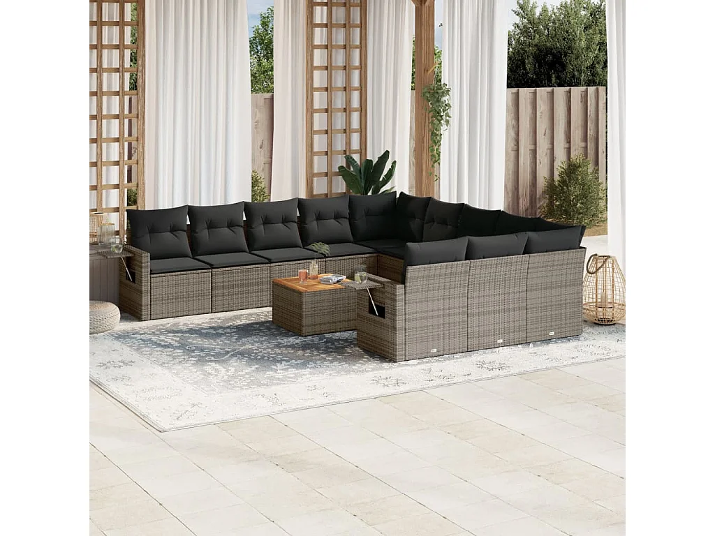 Mobili da giardino con cuscini 12 pezzi in resina intrecciata grigia