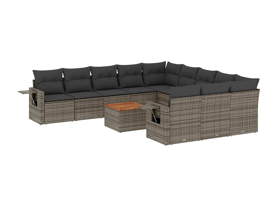 Mobili da giardino con cuscini 12 pezzi in resina intrecciata grigia