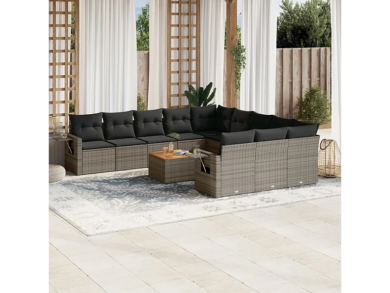 Mobili da giardino con cuscini 12 pezzi in resina intrecciata grigia