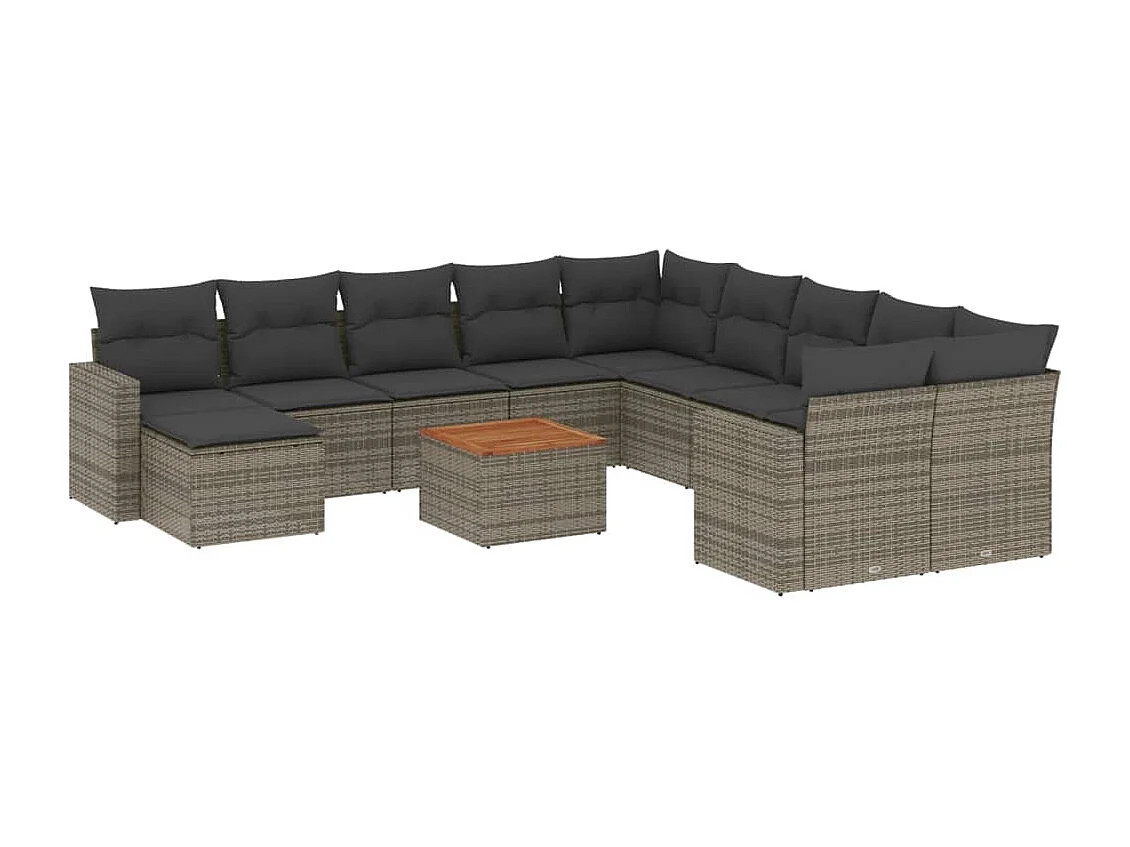 Salon de jardin avec coussins 12 pcs gris résine tressée