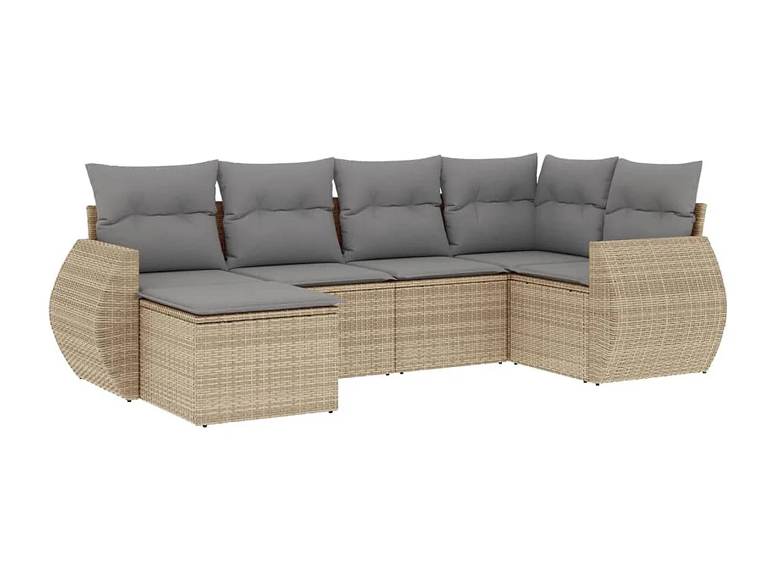 Salon de jardin avec coussins 6 pcs beige résine tressée