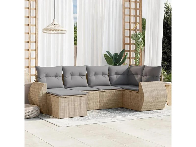 Salon de jardin avec coussins 6 pcs beige résine tressée