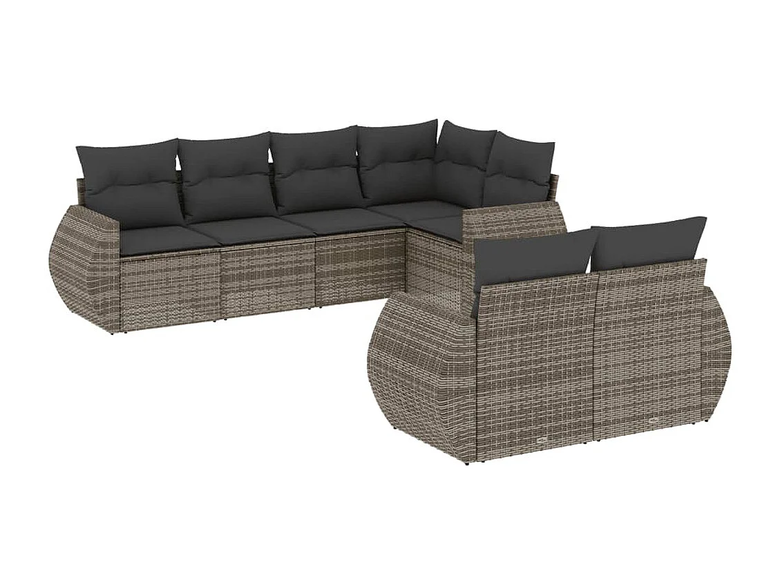 Muebles de jardín con cojines 7 piezas resina tejida gris.