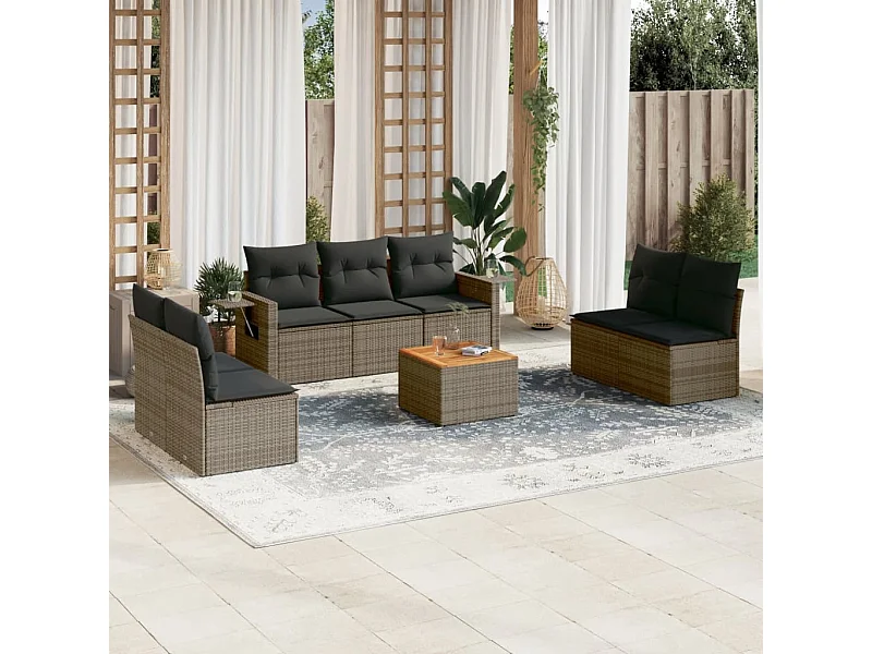 Salon de jardin 8 pcs avec coussins gris résine tressée