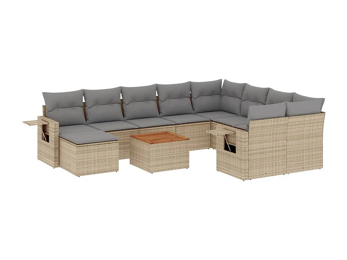 Salon de jardin 11 pcs avec coussins beige résine tressée