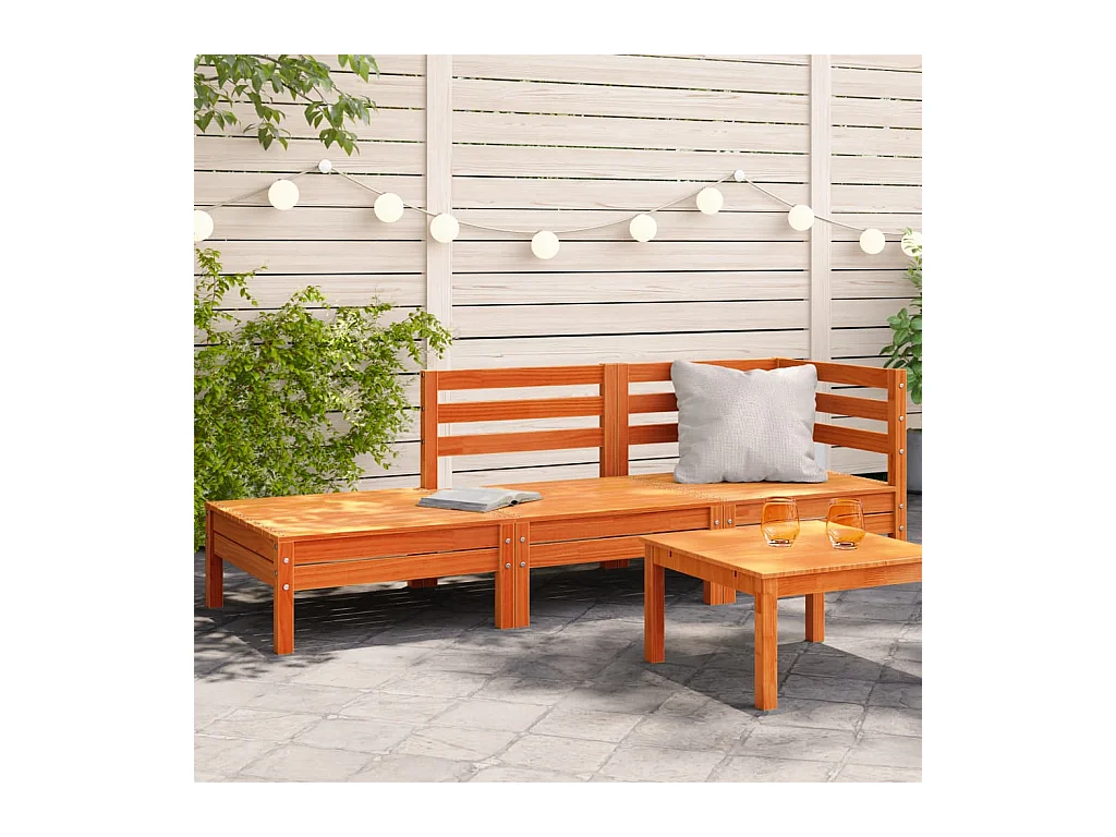 3-Sitzer-Gartensofa, braunes Wachs, massives Kiefernholz
