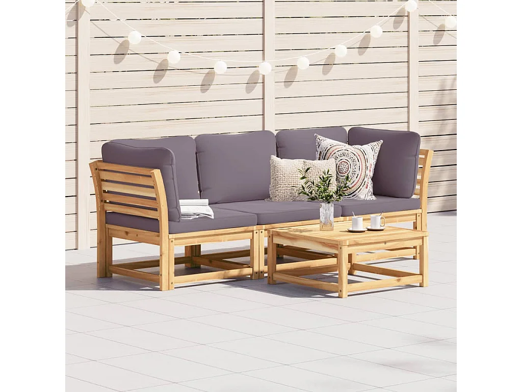 Salon de jardin 3 pcs avec coussins bois massif d'acacia