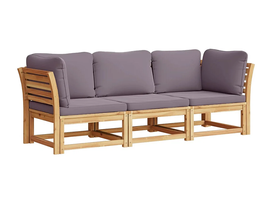 Salon de jardin 3 pcs avec coussins bois massif d'acacia