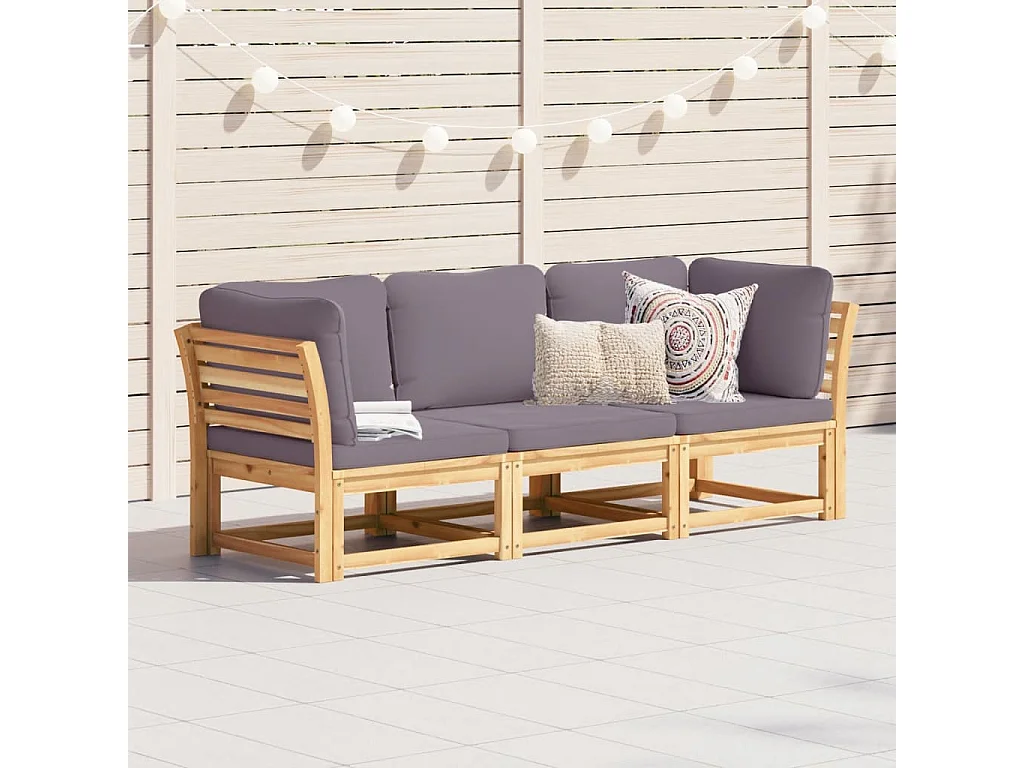 Salon de jardin 3 pcs avec coussins bois massif d'acacia