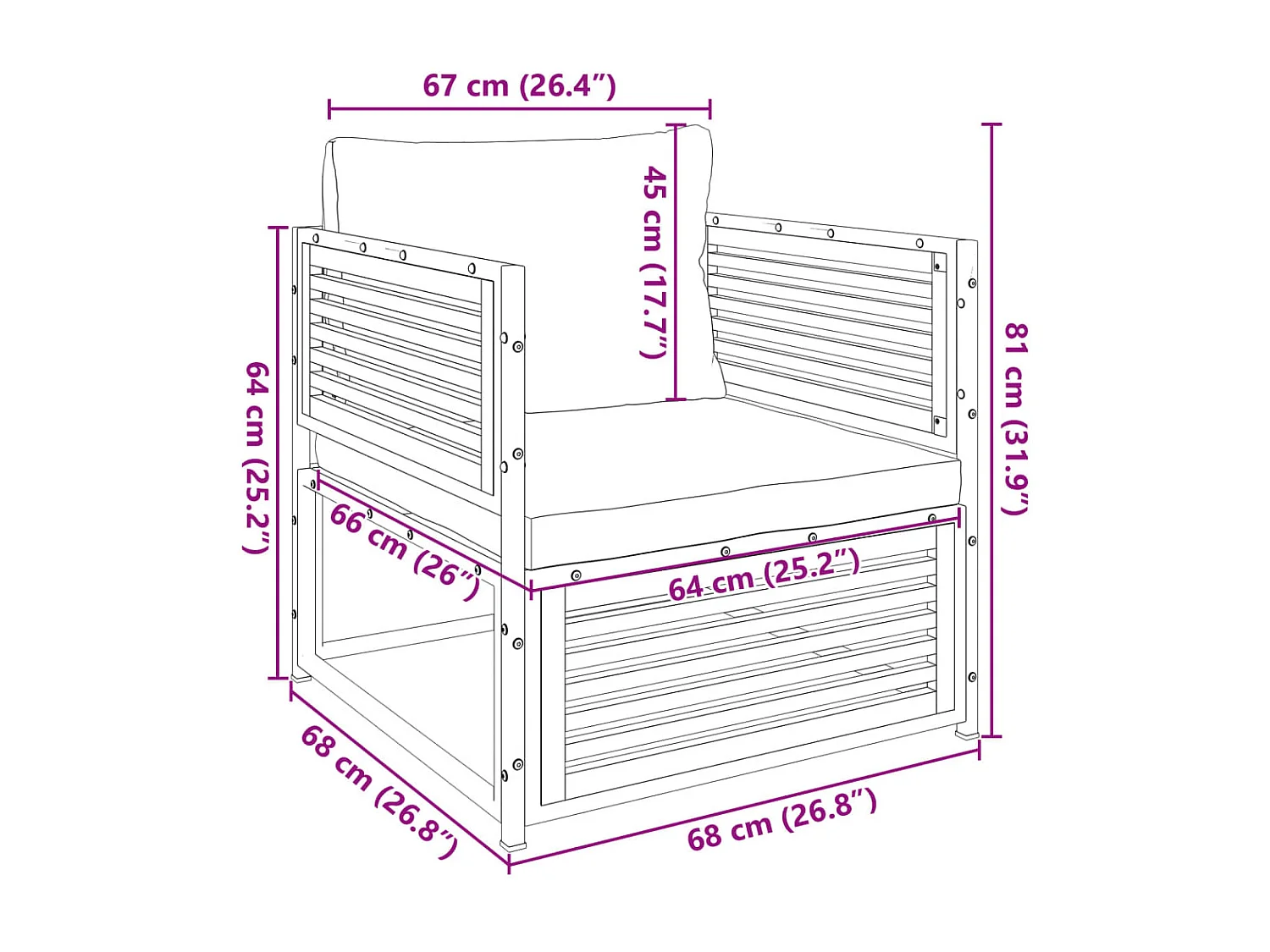 Chaise de jardin avec coussins bois massif d'acacia
