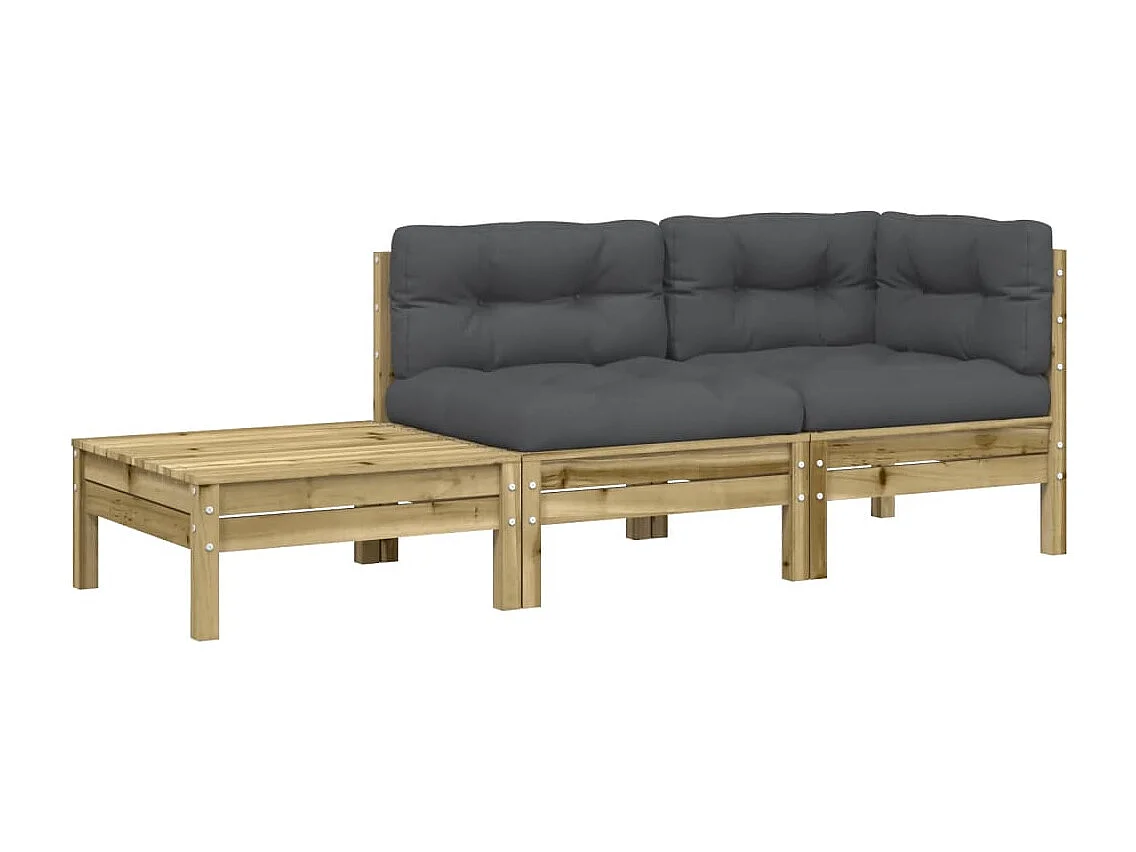 Canapé de jardin avec coussins et repose-pied bois pin imprégné