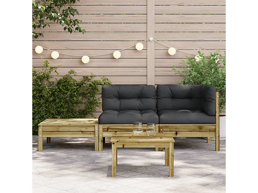 Canapé de jardin avec coussins et repose-pied bois pin imprégné