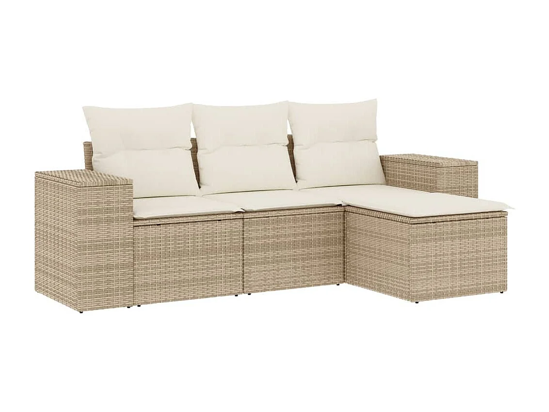 Salon de jardin avec coussins 4 pcs beige résine tressée