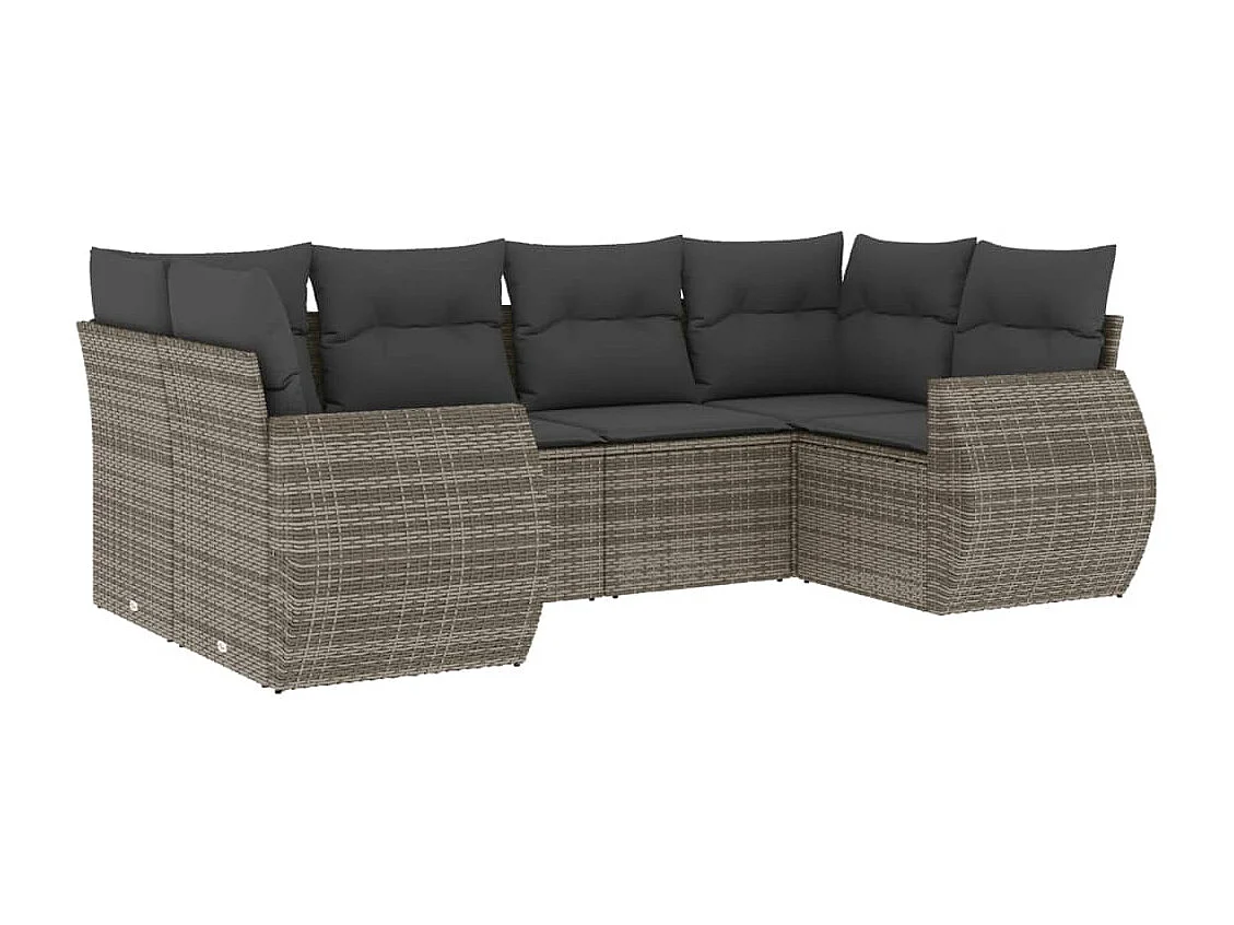 Mobili da giardino 6 pezzi con cuscini in resina intrecciata grigia