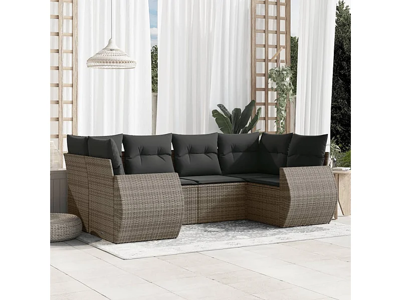 Salon de jardin 6 pcs avec coussins gris résine tressée
