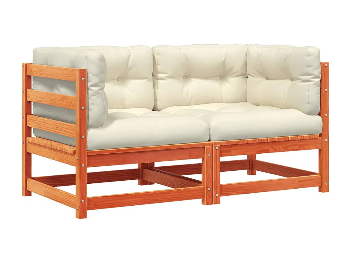 Canapés d'angle de jardin coussins 2 pcs cire marron pin massif